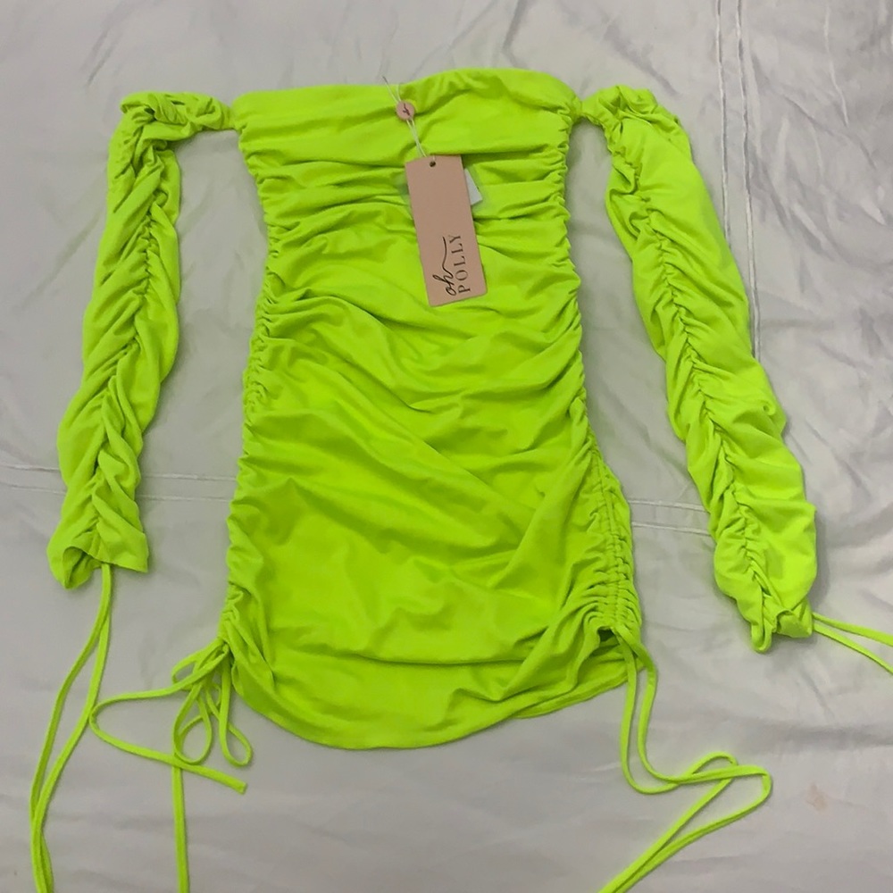 Oh Polly lime green off the shoulder dress